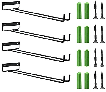 Set of 4 Hanging Stemware Wine Glass Rack Wall Mounted for Storage Shelves Wrought Iron Hanger ​Wine Glass Holder Under Shelf for Kitchen Bar Organization Metal Brackets black