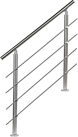 EINFEBEN Treppengeländer, Edelstahl Handlauf, 150 cm Geländer mit 4 Querstreben, für Innen und Außen Brüstung Balkon