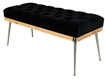 EMRA WOOD M-DEKO LPP-108 Loft Sitzbank Flurbank Chesterfield nach Maß Gesteppt Bezug Velours schwarz Gestell aus Holz (Höhe 45cm Tiefe 40cm, 105)