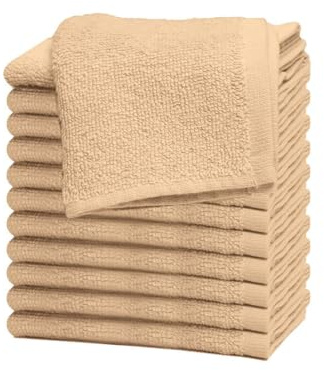 Westlane Linens Flannel Face Cloth Set, 100% Egyptian Ring-Spun Cotton Face Towel, 550 GSM Ultra-Soft & Durable Wash Cloth (30 x 30 cm) for Gym, Hotel & Spa (Beige, 12 Pack)