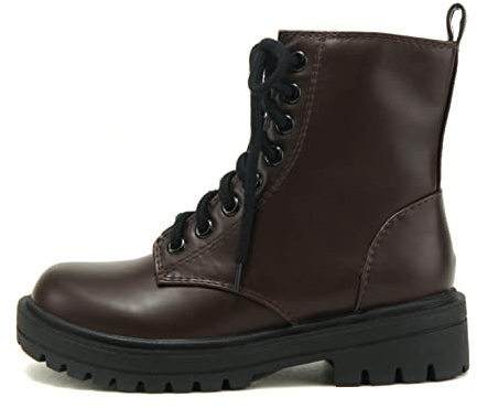 Soda FIRM - Lug Sole Combat Ankle Bootie Lace up w/Side Zipper (7.5, DARK BROWN, numeric_7_point_5)