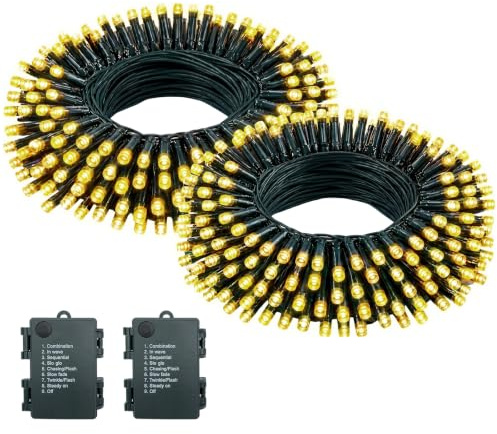 Guirlande Lumineuse Exterieure Intérieur 10m/100LEDs Pile Guirlande Lumineuse Sapin Guirlande led par 8 Modes, Minuterie, IP44 Étanche, Guirlande Noel par Chambre, Mariage, 2 Pièces, Blanc Chaud