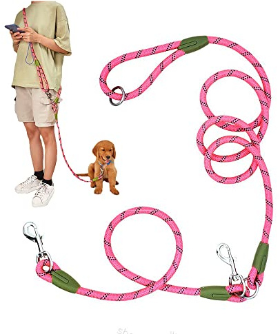 Correa de Perro Manos Libres para Correr, Entrenamiento, Cuerda Cruzada Doble para Perro, 1,2 cm de Grosor, Correa Reflectante de Nailon Resistente para Perros pequeños, medianos y Grandes (Rosa)
