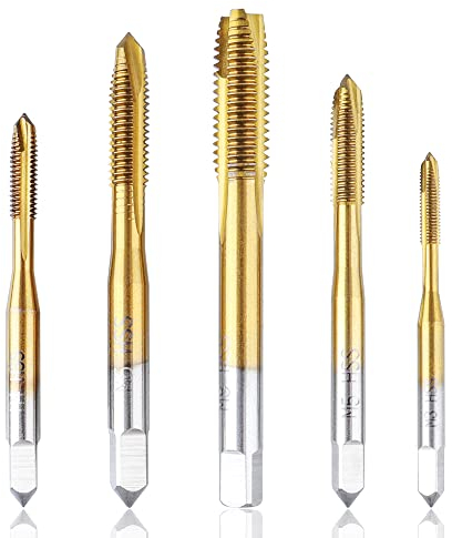 Mesee 5 Stück Gewindebohrer Set, Handgewindebohrersatz, Schraubengewinde Gewindeschneider, HSS Metric Gewinde Stahl Gewindeschneider Set Vorwärts Chip Auswurf Gewinde Werkzeuge M3, M4, M5, M6, M8