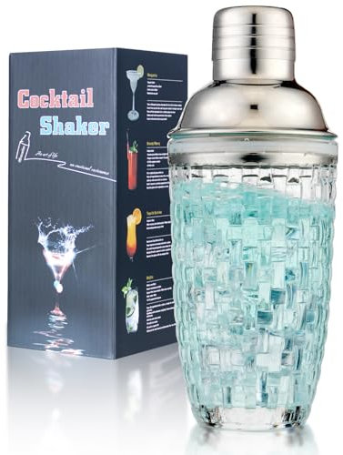 Gbuxska Glass Cocktail Shaker Set for Bars, Whiskey, and Drinks - Sliver, 13 oz