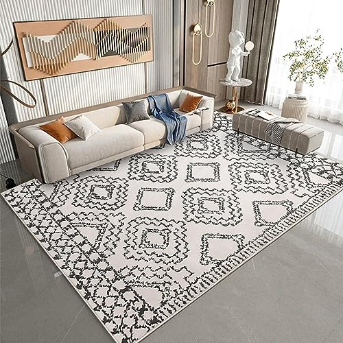 Leesentec Teppiche, Wohnzimmer, grauer Teppich für Schlafzimmer, weich, niedriger Flor, rutschfest, für Büro, Esszimmer, Spielzimmer und Eingangsbereich, abstrakte moderne Heimdekoration (Elfenbein