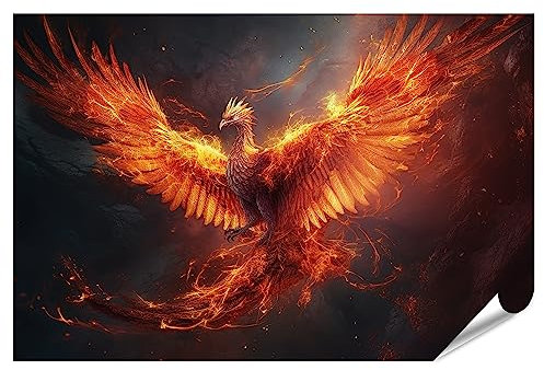 islandburner Poster Phönix Fliegt Brennendes Feuer aus der Asche Fabelwesen Premium Bild Bilder Fotodruck