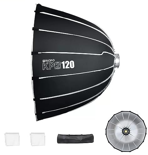 Triopo Softbox parabolico da 47,2 pollici/120 cm Bowens Mount Soft Box, installazione rapida, per Aputure 120d Light Dome Godox SL60w NEEWER RGB CB60 e altre luci Bowens Mount