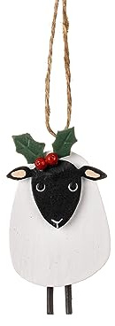 Shoeless Joe Multicolored Sheep with Holly Christmas Tree Hanging Ornament