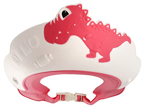 Baby-Duschhaube Für Kinder, Haarwaschschutz, Badekrone Für Kleinkinder, Mütze, Visier, Baby-Shampoo-Haube, Kopfschutz, Niedliche Dinosaurierform, Schützt Augen Und Ohren(Rot)