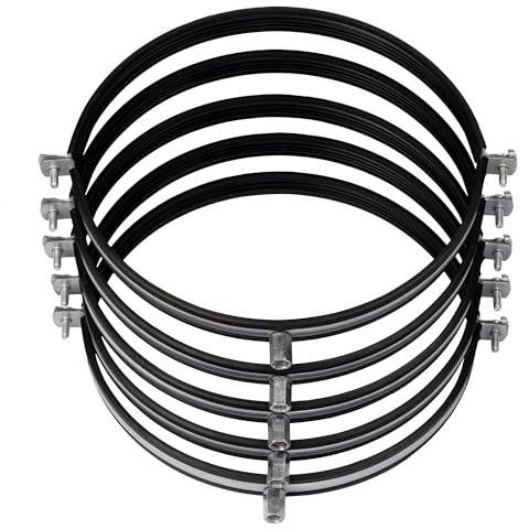 Pack 5 Abrazaderas metálicas para tubo, metálica Isofonicas | abrazadera de acero | grandes diámetros | abrazadera para pared tubos con tornillo (5, 250mm)