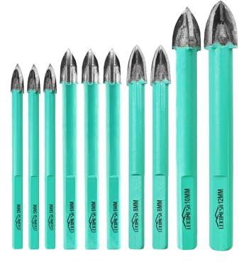 LEKOMESH Punte da Trapano Set - 10pezzi 3 * 5+3 * 6+2 * 8+10+12mm Set Punte in Carburo punte per Legno, Plastica, Muratura, Piastrelle di Ceramica, Calcestruzzo, Marmo, Gambo a Triangolo