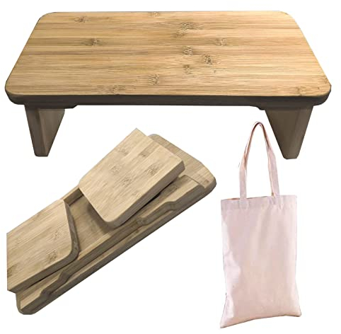 Samnuerly Yoga-Hocker, Bambus, Faltbarer und ergonomischer Yoga-Hocker für Meditation mit Tragetasche, für Teezeremonie, Yoga, Beten, Tiefe Meditationsbank