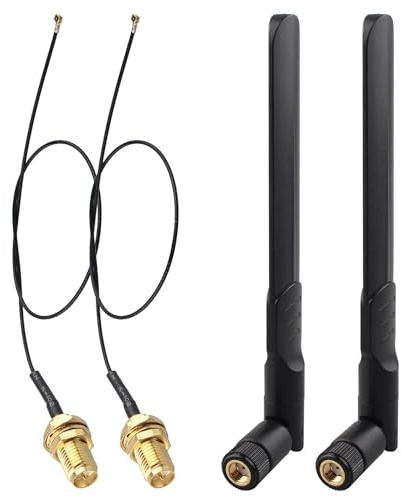 Futheda 2 Piezas Antena WiFi Doble Banda 8dBi RP-SMA Macho MIMO＋20cm IPX U.FL MHF4 a RP-SMA Hembra Cable de Extensión para Tarjeta de Red Inalámbrica Intel M.2 NGFF Adaptador WiFi Portátil
