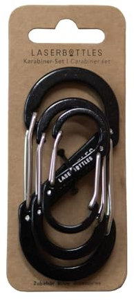 Karabiner 3er Set | Camping | Doppelhaken in S-Form | Wandern | Reisen | 3 Größen | laserbottles