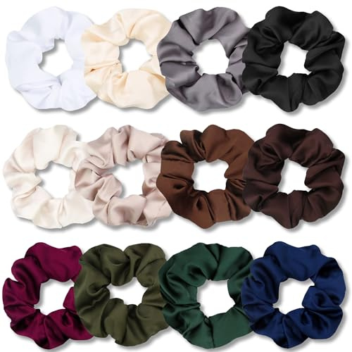 VENUSTE Haargummis für Damen, Premium-Satin, weicher als Seide, Haargummis für Damen, 12 Stück (dunkle Farben)