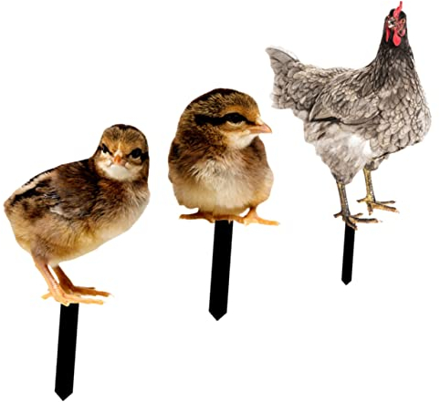 VANZACK Garten Hühnerschild Aus Acryl Wetterfester Hühnerpfahl Für Hof Und Rasendekoration 3 Stück Lebensechte Hühner Stecker Für Außenschmuck Und Gartenornament
