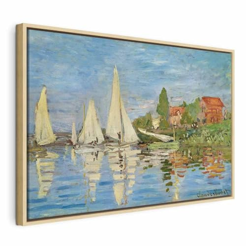 murando - Quadro Moderno Cornice Naturale, Regata Argenteuil Blu, 90x60 cm | Chiodi Inclusi, 1 Pezzo, Quadri Moderni, Soggiorno, Telaio in Legno, Resistenti Allo Sbiadimento, Produzione Europea