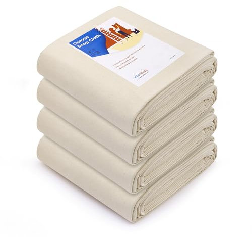 REDIBLUE Tela de lona de 8 onzas, 4 x 12 pies (paquete de 4) – Tela multiusos – Lona de lona, paño de caída de pintores, cortinas de tela, protección de suelos y muebles, lavable y reutilizable