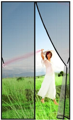 Fliegengitter Tür, 120x210cm Magnet Insektenschutz Fliegenvorhang Stärker als Normales ohne Bohren Vorhang für Balkontür Wohnzimmer Schiebetür Terrassentür Schwarz Anpassbare