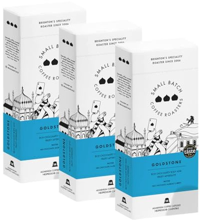 SMALL BATCH COFFEE ROASTERS Goldstone Coffee Pods (Compatible with Nespresso) made with 100% Arabica Coffee Beans Freshly Roasted Award-Winning, Rich & Smooth (3 Boxes x 14 pods = 42 PODS)