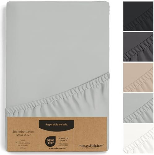 Hausfelder Lenzuolo con angoli elasticizzati per letto a molle, 180 x 200 fino a 200 x 200 cm, fino a 15 cm di altezza, in jersey di cotone, per materassi da 180 x 200 cm fino a 200 x 200 cm, colore