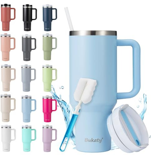 Bukaty Thermobecher mit Strohhalm und Henkel 30oz/0.9L,Großer Trinkbecher mit Deckel und Strohhalm,Kaffeebecher to go Thermo,Edelstahl Vakuum Isolierbecher Tragbare Autobecher für Kalte Heiße Getränke