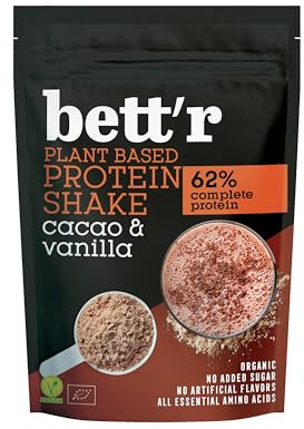 Bett'r BIO Protein Shake Cacao et Vanille - Vegan, Sans Gluten, Sans Soja et Sans Produits Laitiers - 500g