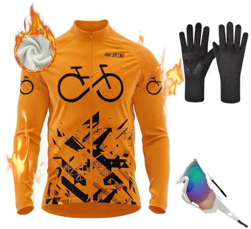 Herren Winter Fahrradtrikot Langarm Thermo Funktions Radtrikot Warm Fleece, Langarm Fahrrad Shirt, Herren Radtrikot, Fahrradbekleidung Radshirt für Männer, MTB Thermo Trikot