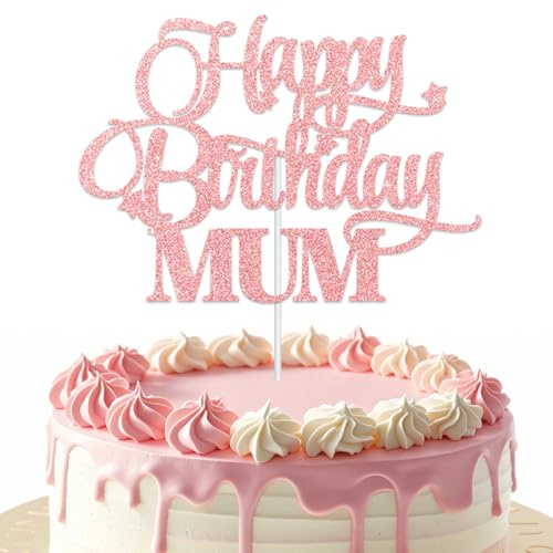 Happy Birthday Mum Cake Toppers Set Rose Gold Cake Decorations Happy Birthday Cake Toppers for Mother's Grandmother's Mummy Best Mum Party Cake Decor 7 Pcs