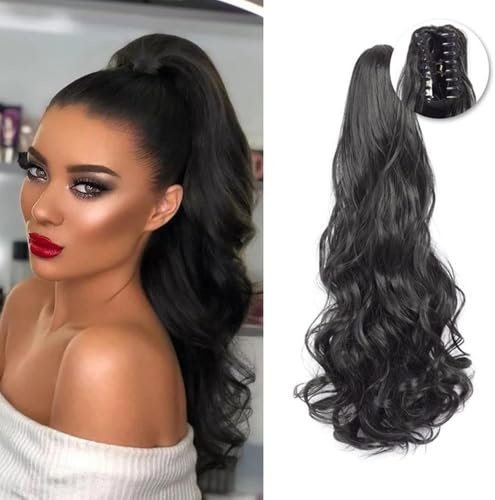 TTPSRY Extension de Queue de Cheval Clip Claw en Extensions de Queue Longue Bouclée Ondulée Cheveux Postiches pour Femmes Utilisation Quotidienne(Noir)