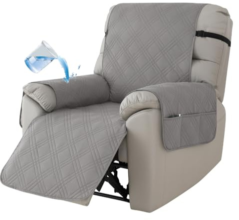 Armchair Covers,Recliner Sofa Covers,Recliner Chair Cover with 6 Side Pockets,1 Seat Waterproof Sofa Cover with Elastic Straps,Settee Covers Slipcover for Kids,Pet dog,Furniture Protector (Dark Grey)