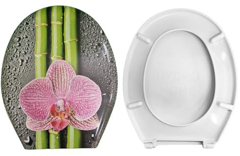 Universal-WC-Sitz, bedruckt mit Orchidee, kompatibel mit verschiedenen Modellen, aus Duroplast, Zeichnungen, Dekorationen, bunt Made in Italy