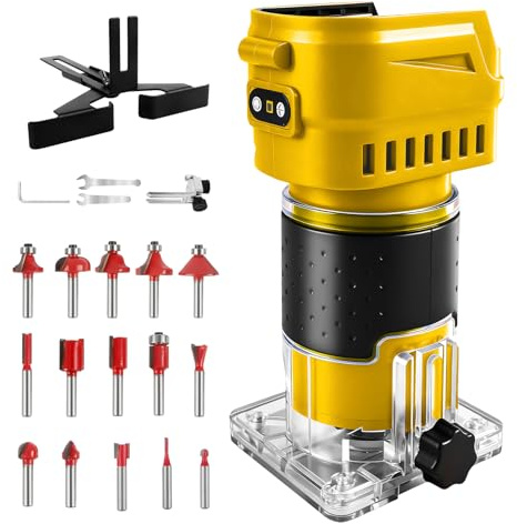 Cordless Router Compatible with Dewalt 20V Battery,850W, 30000RPM Brushless Motor Router Attach 15PCS 1/4 Router Bits,6 Speeds Wood Trimmer Set for Woodworking,Slotting(NO Battery)