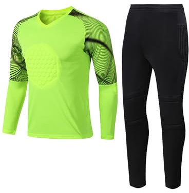 Kvysinly Completo Da Portiere Per Bambini Maglia A Maniche Lunghe E Pantaloni Per Calcio Allenamento Equipaggiamento Sportivo Da Calcio Anni Verde fluorescente 13-14 anni