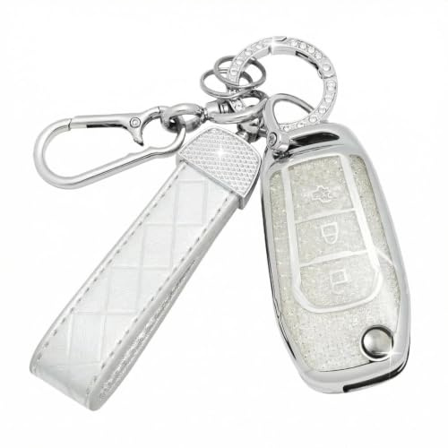 SparkleJoy Autoschlüssel Hülle mit Schlüsselanhänger Kompatibel mit Ford Fiesta Focus Puma Mondeo Ecosport Explorer Kuga Ka Tourneo Connect Ranger F150 Schlüssel，TPU Schutzhülle Cover - Flip Key