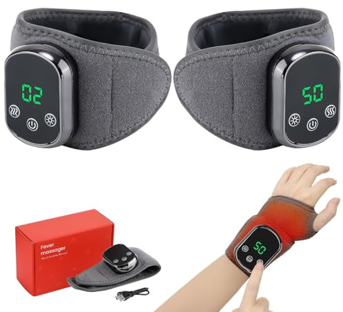Massaggiatore da Polso con Calore e Compressione, Cuscinetto Riscaldante Ricaricabile per Polso - Alleviare Il Dolore, Massaggiatore per Mani Senza Fili con 3 Modalità di Vibrazione - Artrite(2pc)