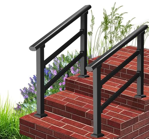 Barandilla de acero al carbono negro, paquete de 2 unidades, para escaleras interiores y exteriores, barandilla para porches y terrazas, duradera. (100cm/39.4in)