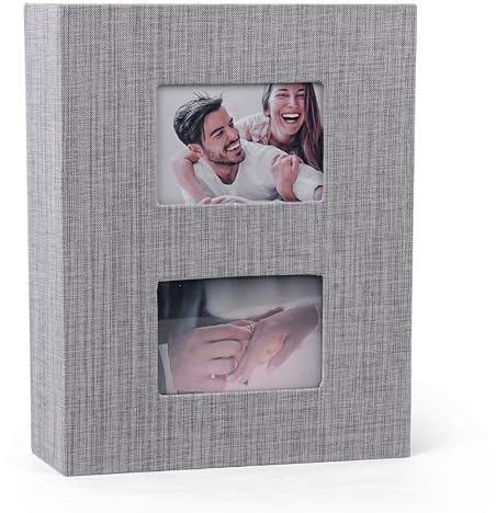Photo Album 6x4 Slip in, Linen 200 Pockets Photo Albums | Holds Landscape Only 10x15cm Picture No stickers included Grey Small
