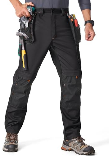 mosingle Men's Work Trousers Stretch Cargo Workwear | Multiple Tool Pockets, Knee Pad Pockets, Durable Work Pants for Electricians, Plumbers, Carpenters