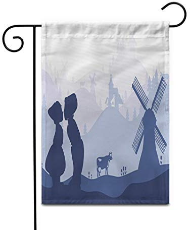 Azul Países Bajos Holanda Símbolos Nacionales Holandeses Siluetas En El Paisaje Desvanecimiento Bandera Decorativas Banderas Colores Vívidos Bandera De Jardín Para Fiesta Exterior Jardin 30X45Cm