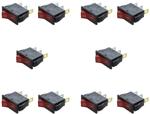 Janasiba 10X Interrupteur A Bascule ON OFF Bipolaire 28X10mm 250V 15A ROUGE 3 Bornes