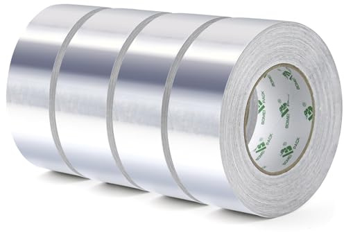 BOMEI PACK Aluminium Klebeban 4 Rollen 50mm x 50 m, selbstklebendes Alu-Klebeband-Aluband, Wasserdichtes- und hitzebeständiges Band zum Versiegeln, Reparieren und Isolieren