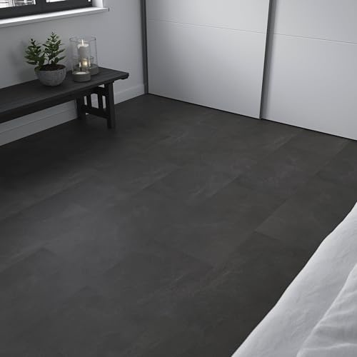 GoodHome Dalle PVC clipsable Baila effet ardoise noire 61 x 30,5 cm
