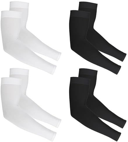 4 Pairs Arm Sleeves, Sports Compression Arm Sleeve Cooling UV Sun Protection Sleeves for Running Fishing Cycling Hiking Golf Basketball Football Tattoo Cover Up Sleeve for Men Women (Black White)
