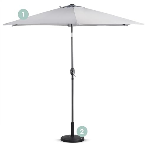 VonHaus Parasol with Base – 2M Parasol Umbrella for Outdoor, Garden, Patio – Sun Shade Canopy with Hand Crank & Tilt Function – UV30+ Protection, Air Vent, Powder Coated Steel Frame, Grey