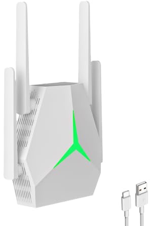 1200M Amplificador Señal WiFi 5G y 2.4G Repetidor WiFi Largo Alcance Doble Banda WiFi Extender con 4 Antenas de Alta Ganancia,2 Puerto LAN,Extensor de WiFi para casa y Oficina,Fácil de Instalar