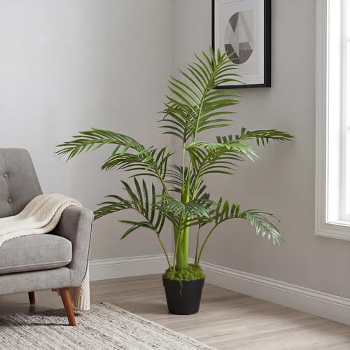 Artificial Palm Tree 95CM, Fake Tropical Plant in Pot with Adjustable Leaves, Indoor Outdoor Artificial Plants for Living Room Bedroom Balcony Office Garden Decor