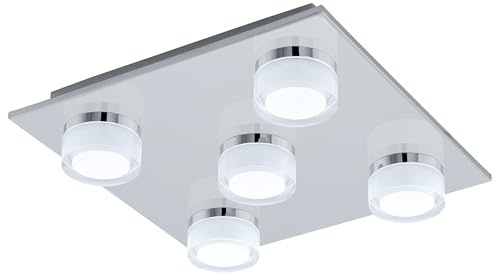 EGLO LED Deckenlampe Romendo 1,5 flammige Deckenleuchte Bad dimmbar | Badezimmer Lampe aus Metall in Chrom, Kunststoff, LED Feuchtraumleuchte warmweiß, IP44, L x B 32 cm