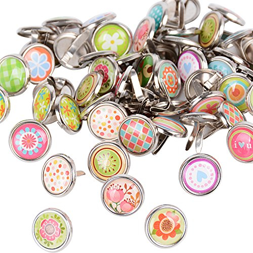 50 Stück Mini Brads Metall Musterklammern Musterbeutelklammern Verschlussklammern Klammern mit Rundkopf metall Bastelklammern für Scrapbooking Basteln DIY Warensendung